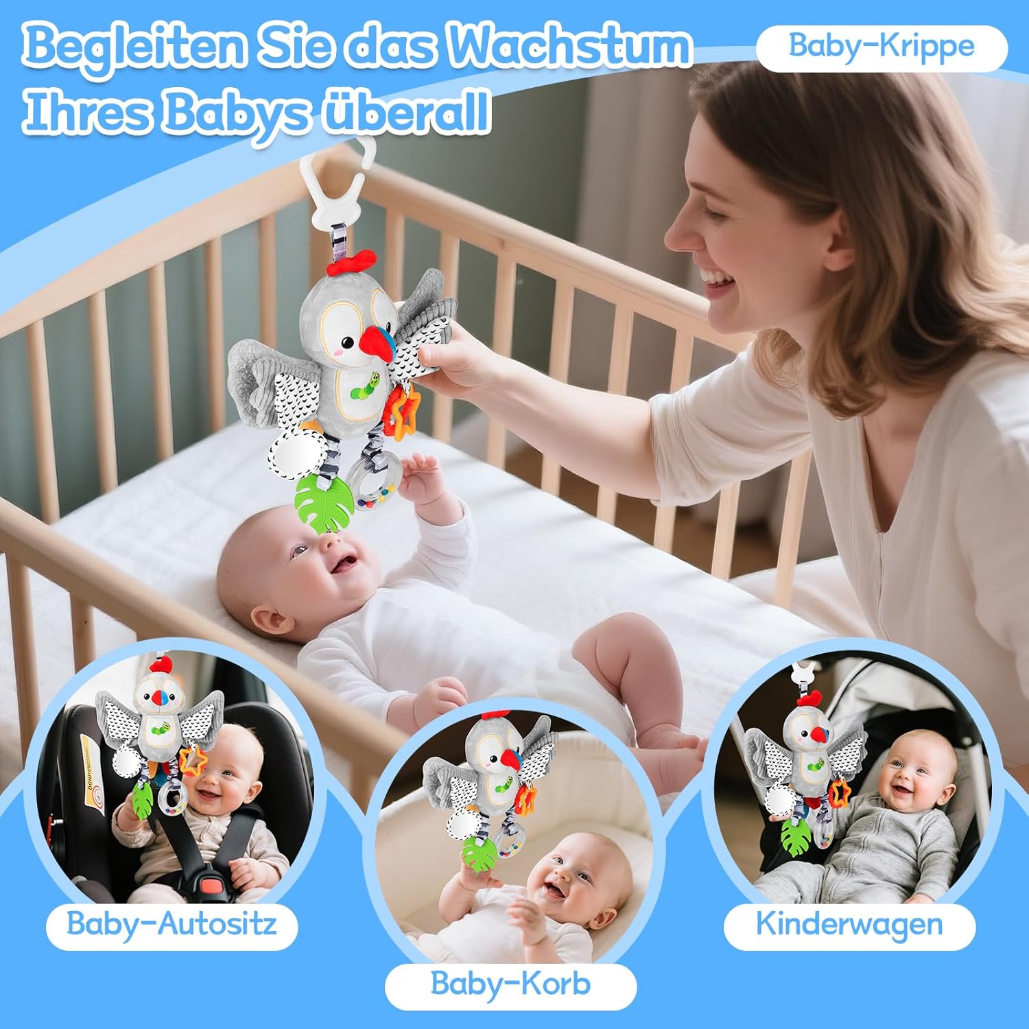 Detalle 2 de MPQMPQ Baby Spielzeug 0-6 Monate Papagei – Hängendes Rasselspielzeug für Kinderwagen, Bettchen und Autositz