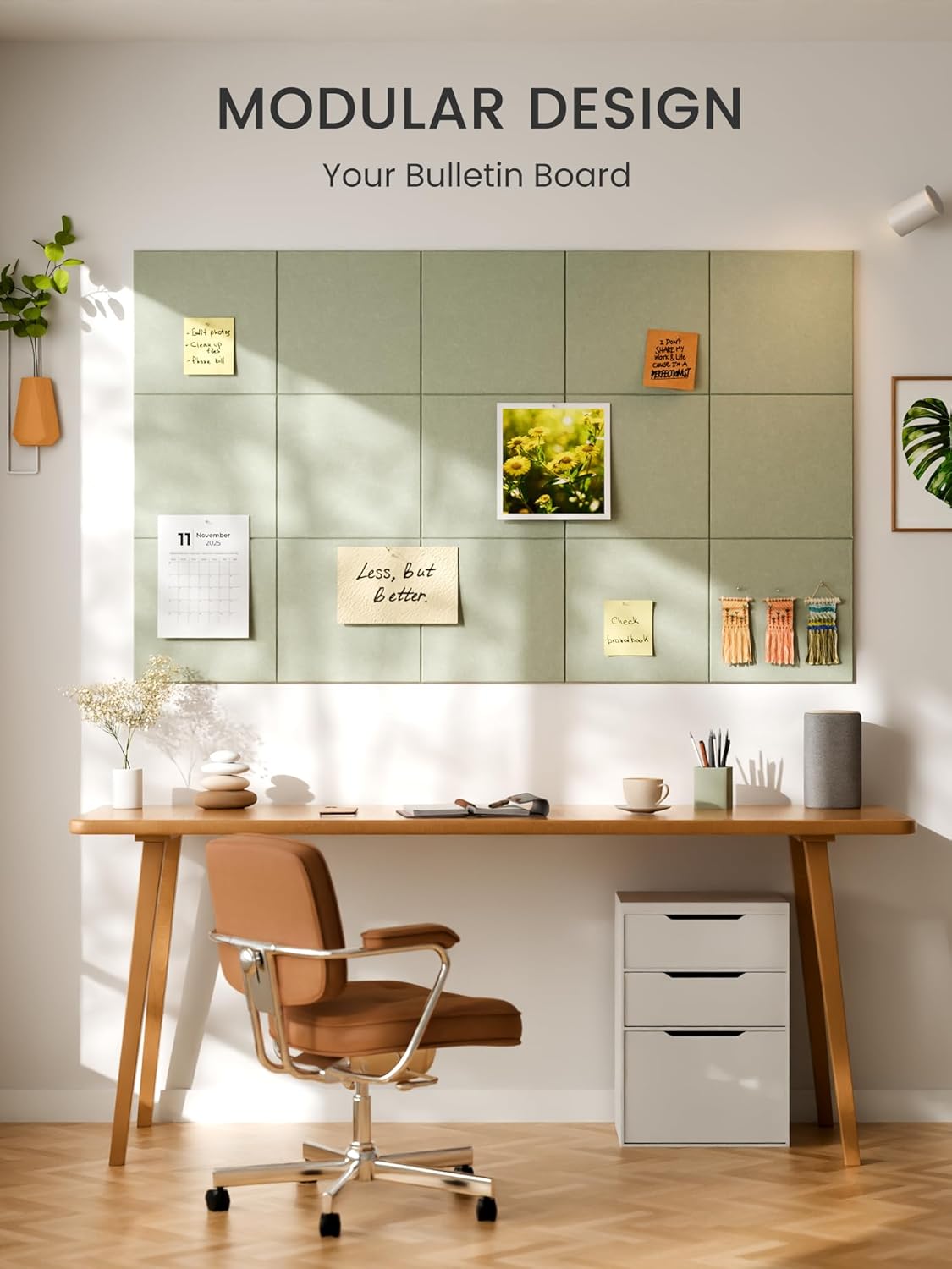 Thumbnail 5 de Bumusty Large Felt Notice Board (48" x 36") with 12 Tiles & 70 Removable Tabs – Sage