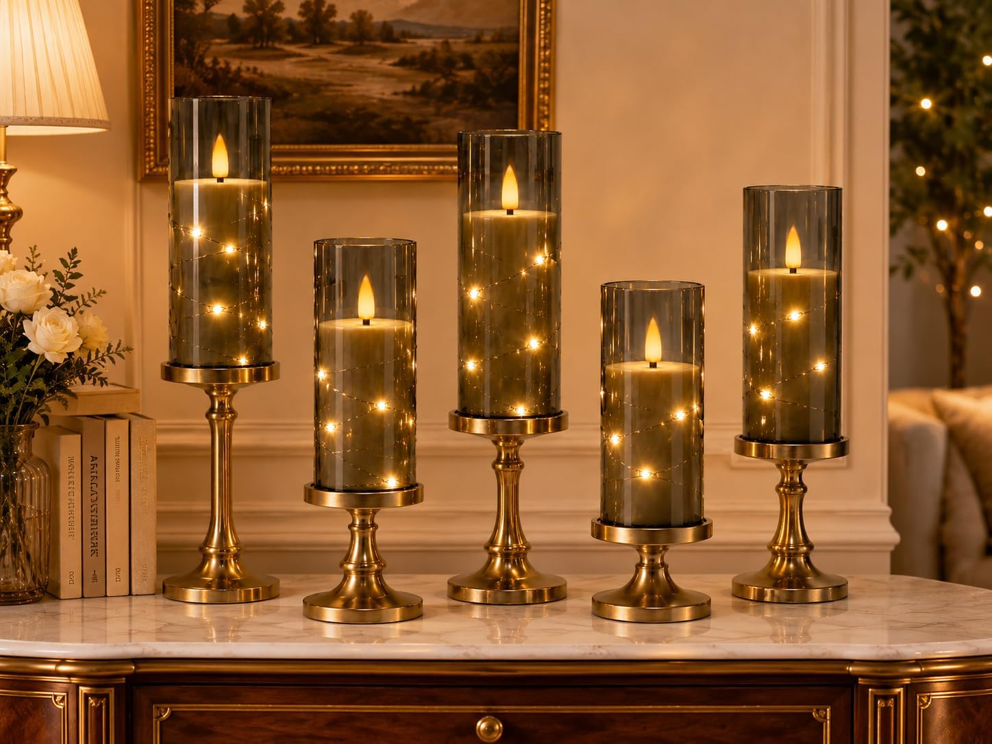 Detalle 2 de Da by 5 Candele LED Grigie con Luci Fatate Avvolgenti – set da 5 candele con telecomando