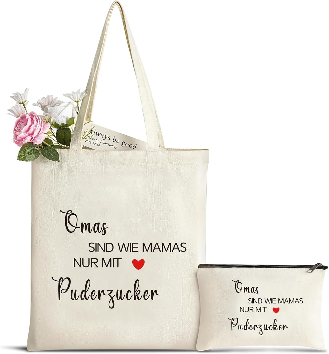 Detalle de hamatata Oma Geschenk: Canvas Tragetasche mit Kosmetiktasche – personalisiertes Geschenk zur Geburtstage, Muttertag und mehr