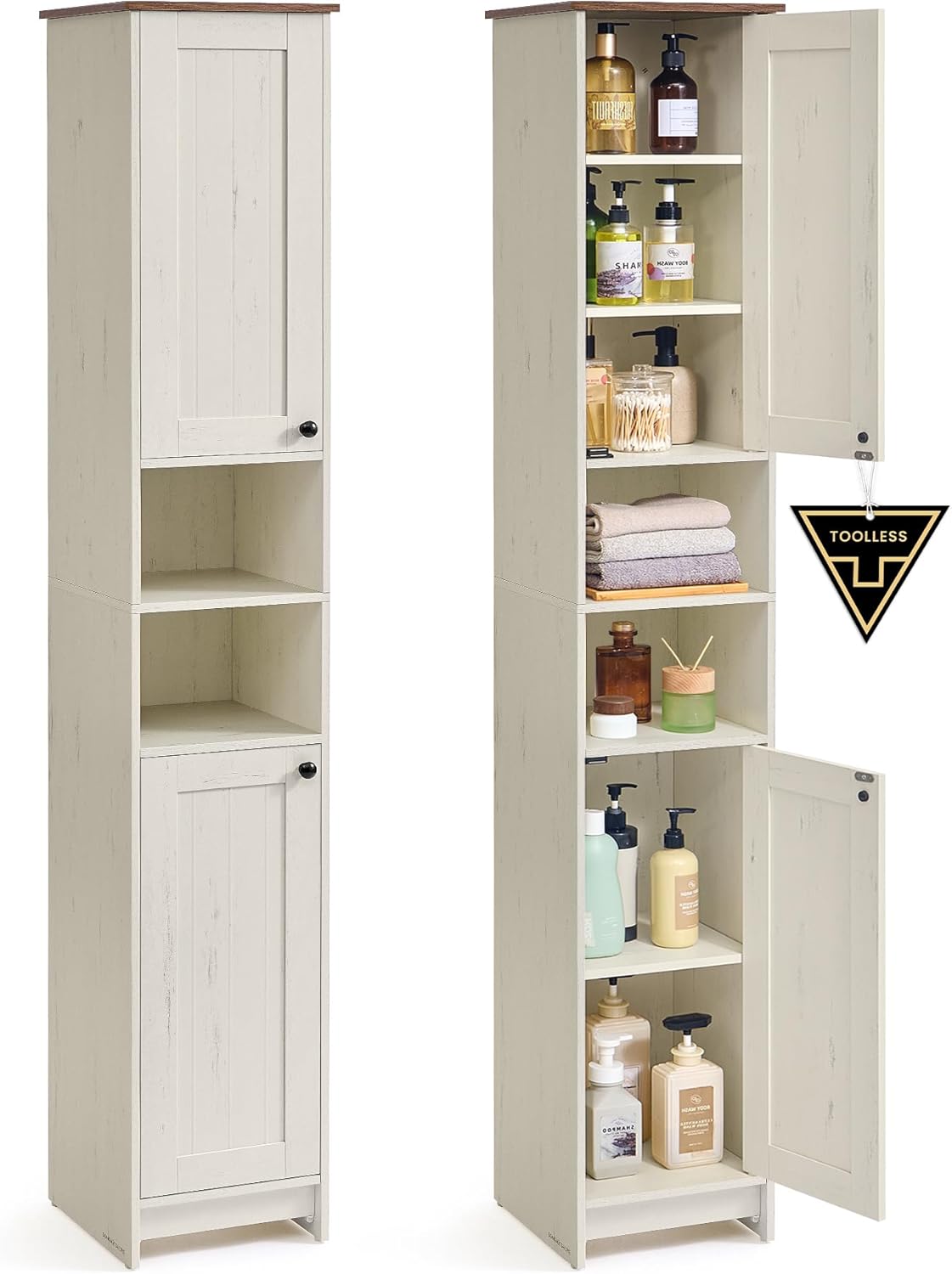 Detalle de SONGMICS HOME Mobiletto da Bagno Stretto BBC667WJ01: montaggio toolless, design compatto e stile farmhouse moderno