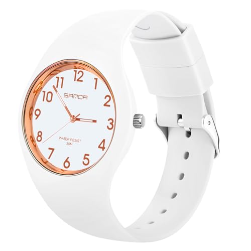 Detalle de AOOSU Montre pour Femme avec Bracelet en Silicone – Grand Cadran Analogique Étanche 30M, Quartz