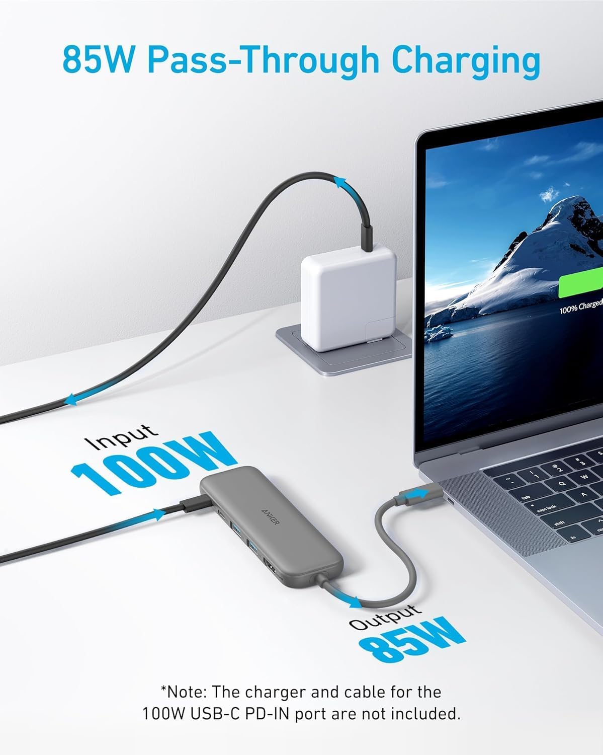 Detalle de Anker USB C Hub 5-in-1 (USB-C to HDMI) with 4K HDMI, 85W pass-through charging and 5Gbps data ports