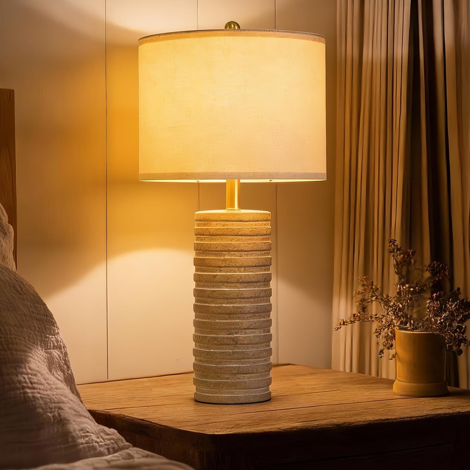 Detalle 2 de PoKat 27-Inch Farmhouse Table Lamp Set of 2, Distressed Ceramic