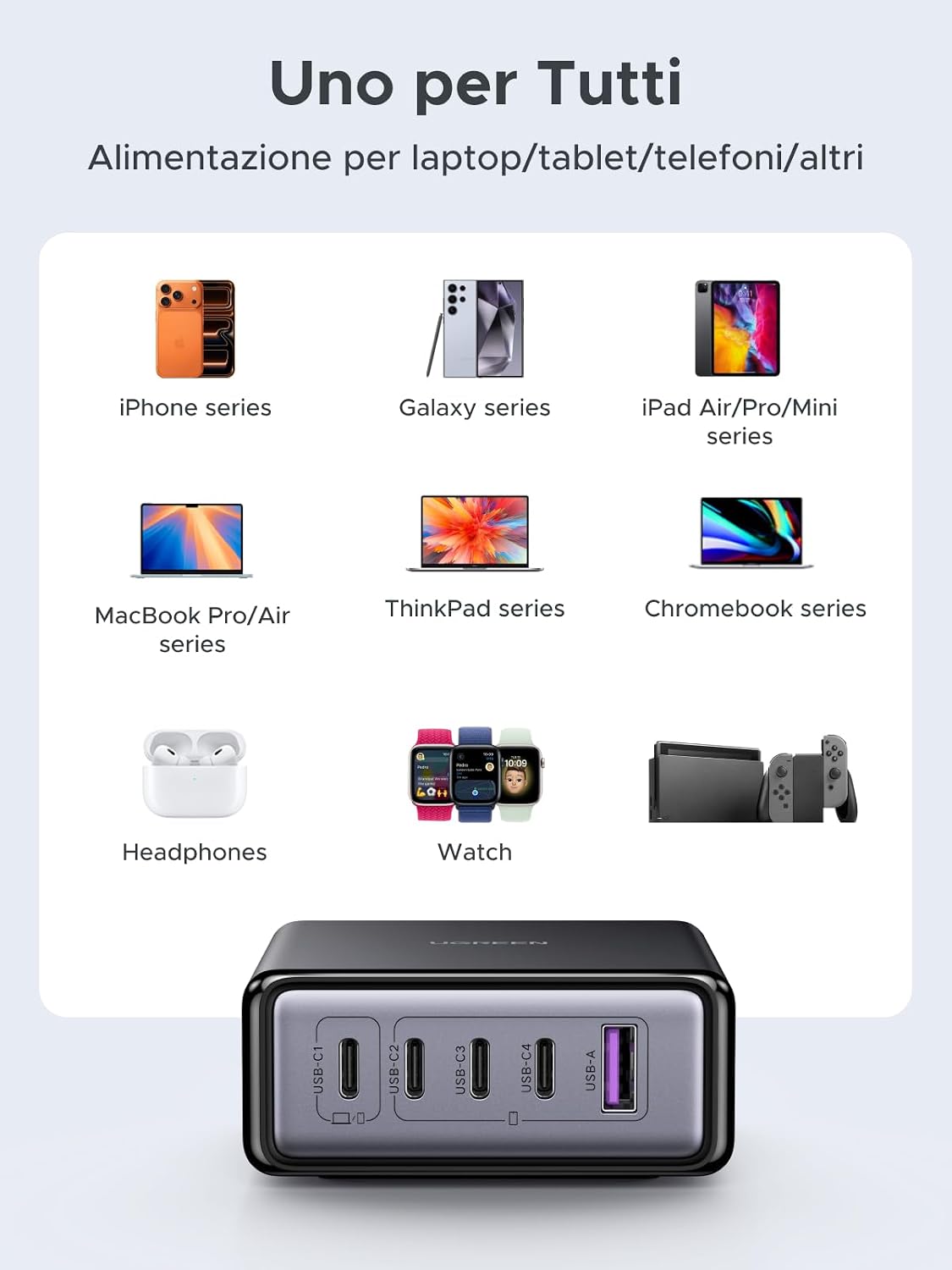 Thumbnail 6 de UGREEN Zapix Nexode caricatore retrattile USB-C 65W GaN con 3 porte e PPS (fino a 45W) per viaggio e scrivania