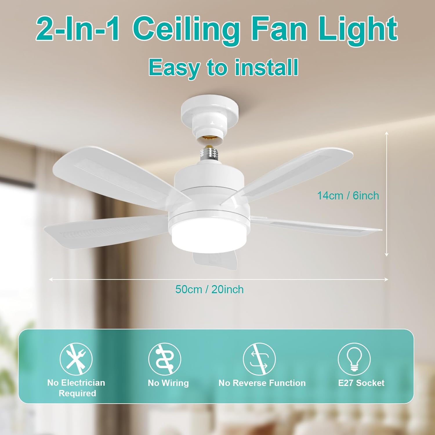 Thumbnail 1 de REYLAX 50cm LED Ceiling Fan with Remote (E27) – quiet 6 speeds, 3 colours 3000–6000K, timer