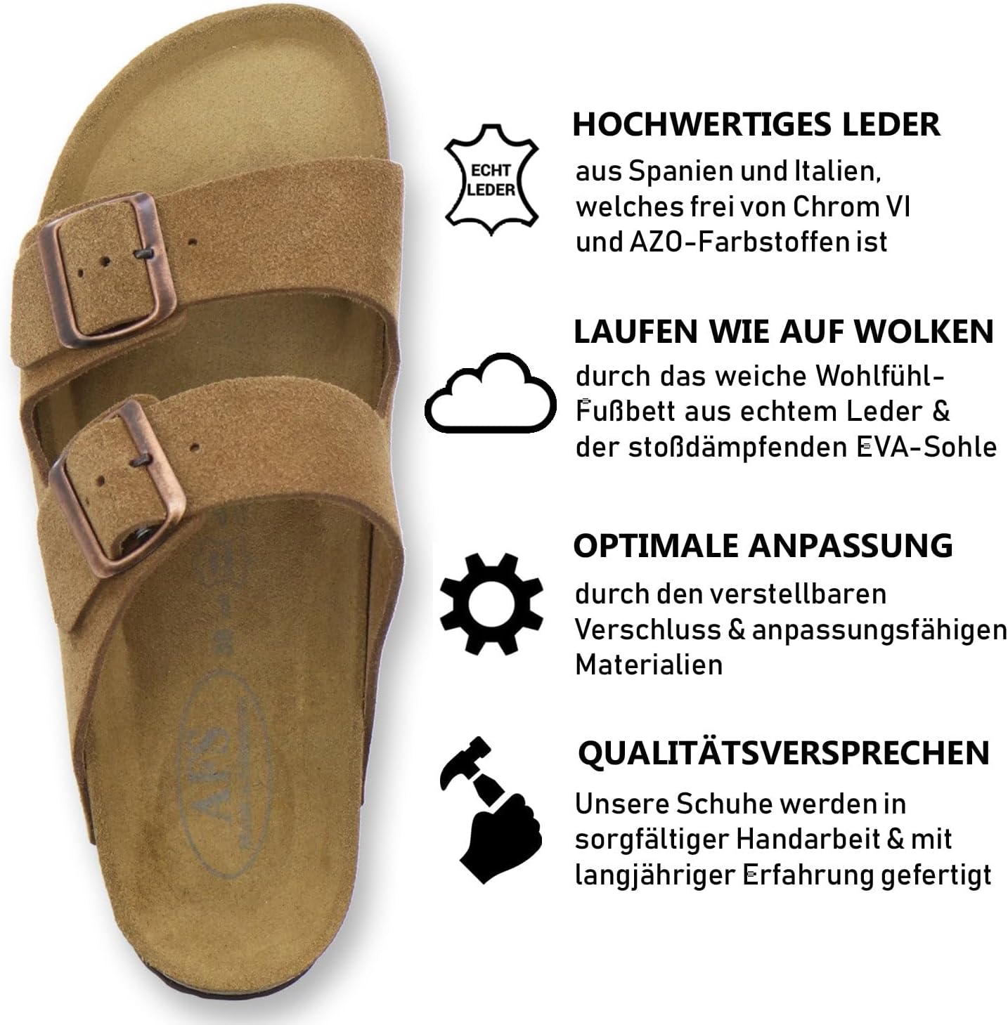 Thumbnail 1 de AFS-Schuhe 2100 – modische Damen-Pantoletten aus echtem Leder mit verstellbarer Schnalle (Made in Germany)