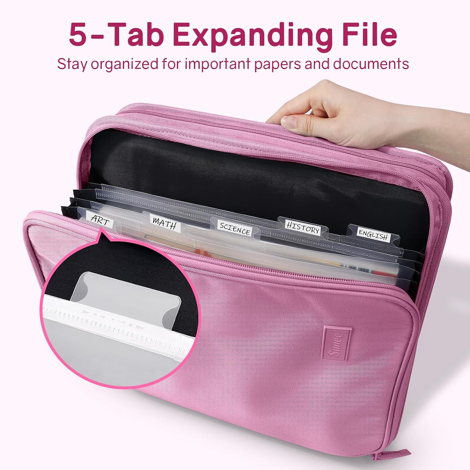 Detalle de SUNEE Zippered Binder Bag, 2-Inch O-Rings, 5-Tab File, Grape Purple