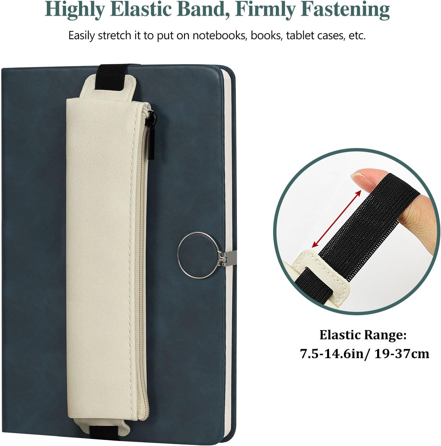 Detalle 2 de MoKo portapenne elastico per taccuino in pelle PU, 4 pezzi con fascia regolabile