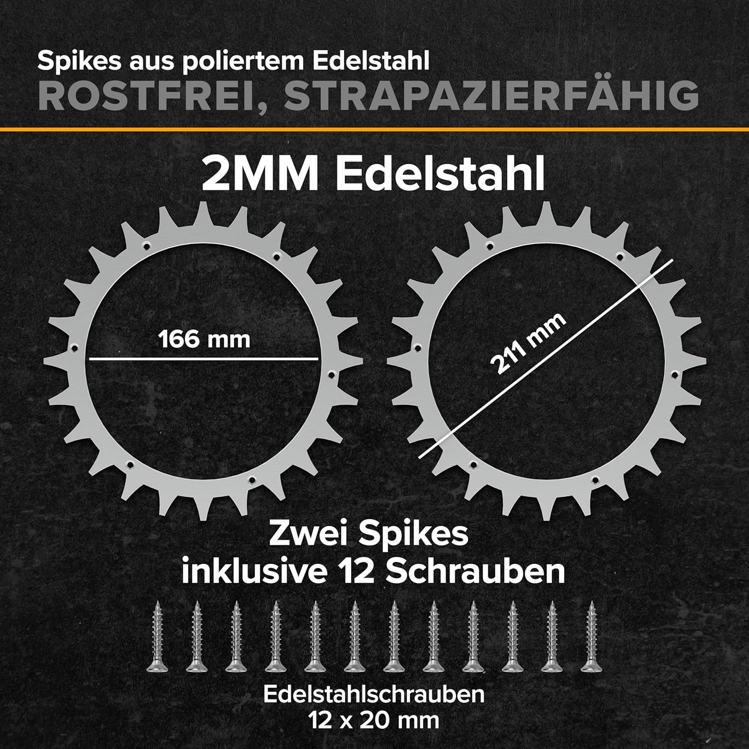 Detalle de ROBO CLAWS Edelstahl Spikes für Worx Landroid S, M und Plus – 2 mm Traktionsspikes inkl. 12 Edelstahlschrauben