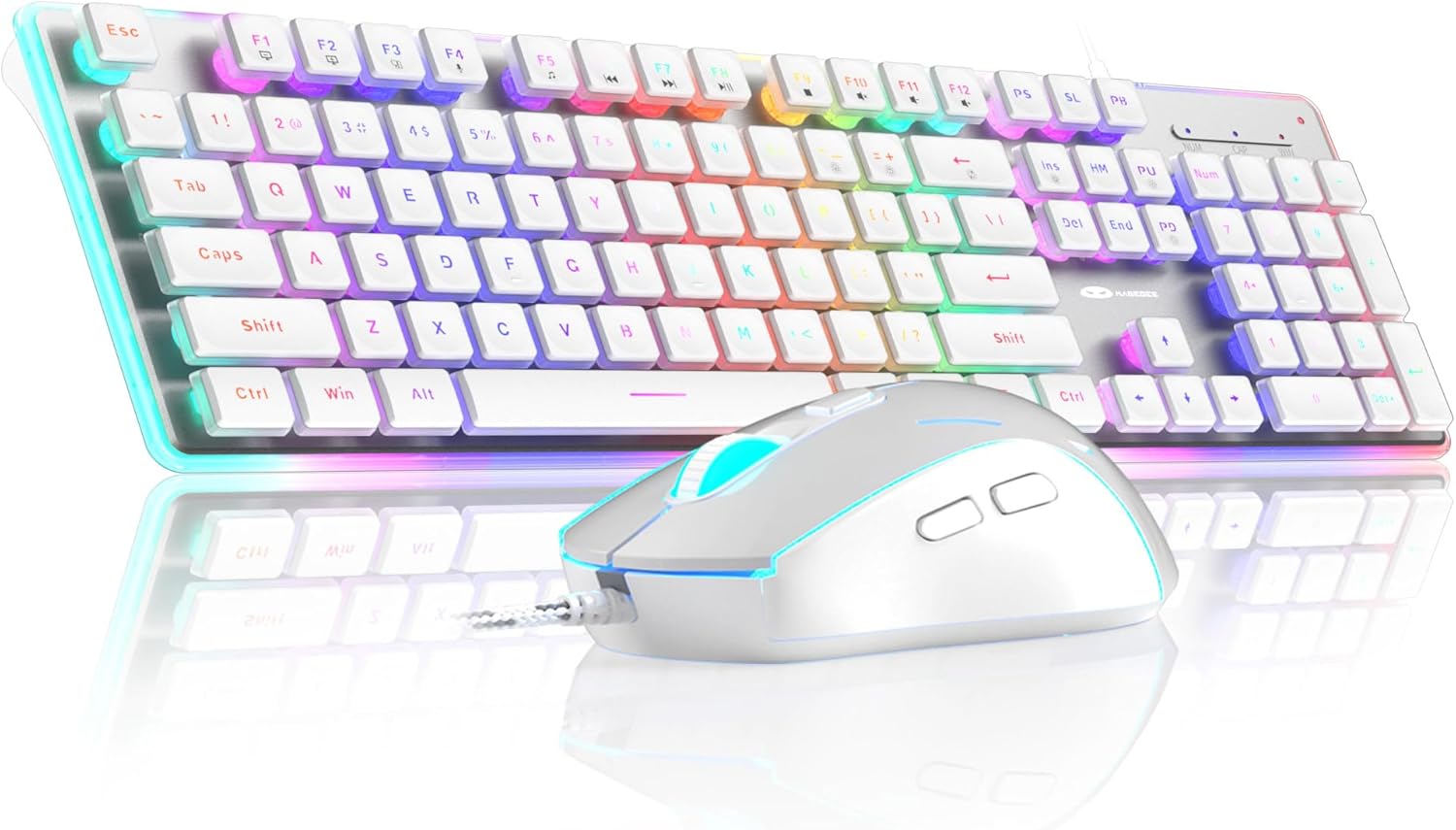 Detalle de MageGee GK970 Keyboard & Mouse Combo (White) – Wired RGB Gaming Set