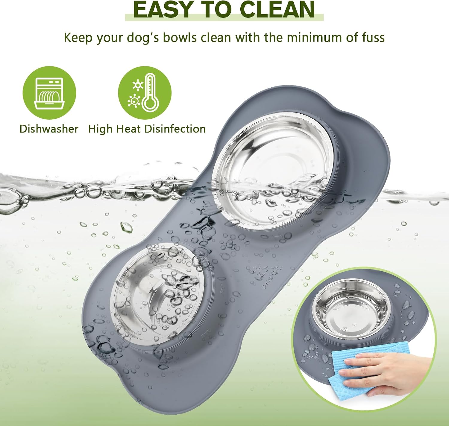 Thumbnail 4 de pecute Dog Bowls Non-Slip: Stainless Steel Double Bowls with Silicone Mat Tray