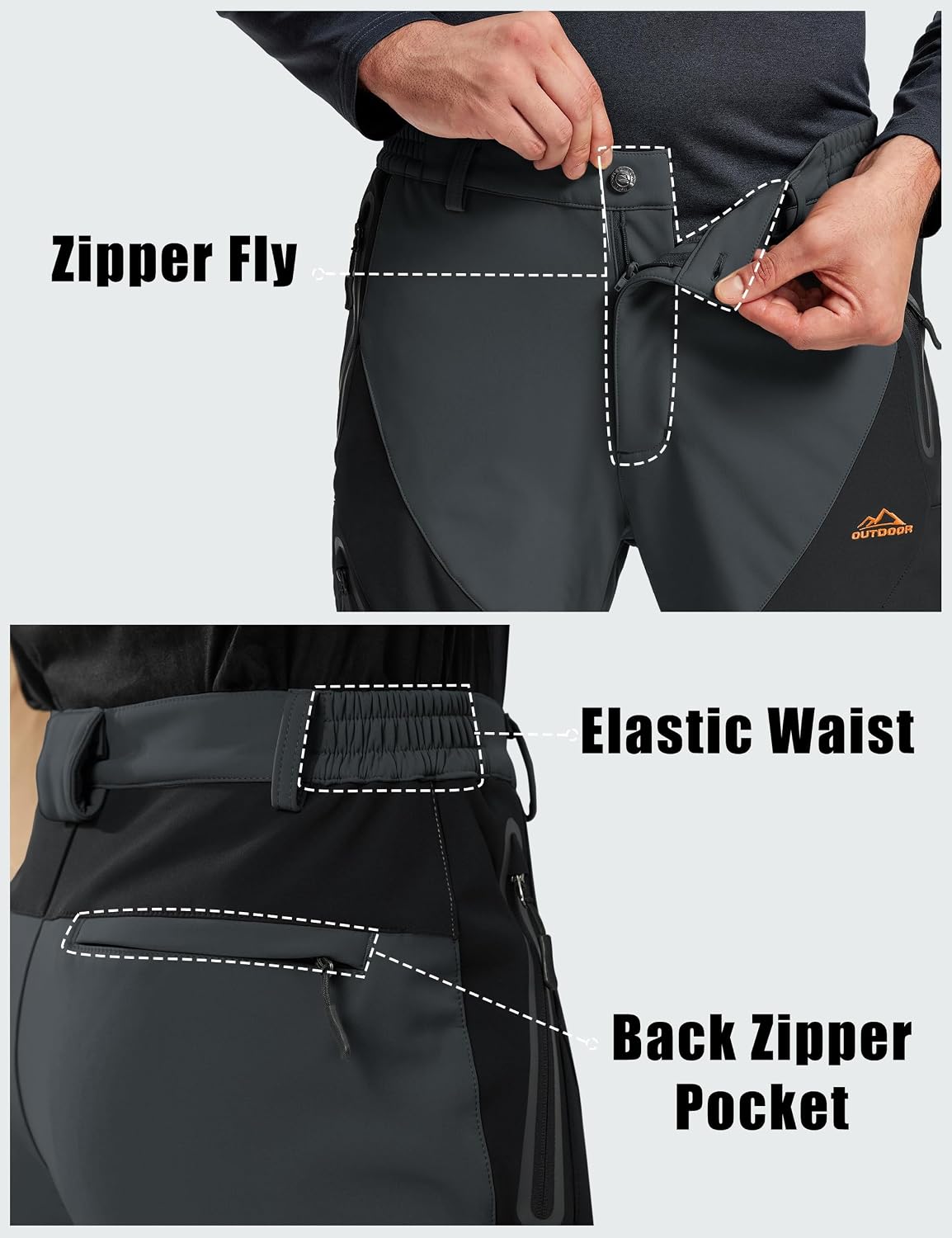 Detalle de TACVASEN Men's Winter Snow Pants with Fleece Lining and 4 Zip Pockets