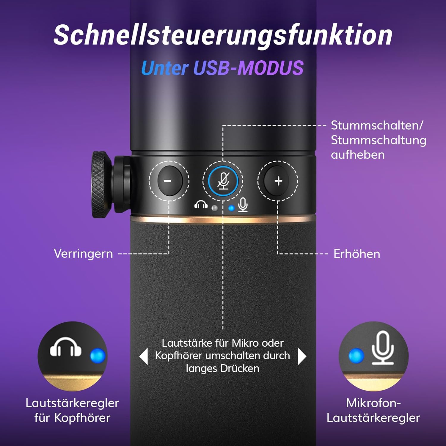 Thumbnail 6 de TONOR TD520S+LP: dynamisches Mikrofon mit XLR/USB, Low-Profile-Boomarm und RGB fürs Streaming