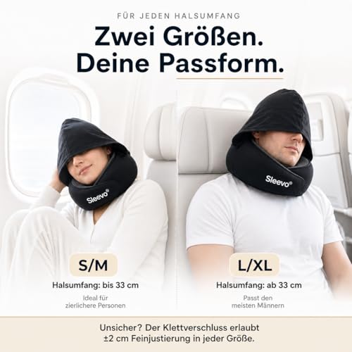 Detalle de Sleevo Pro Nackenkissen (L) fürs Flugzeug mit Kapuze, Memory-Schaum, Schwarz