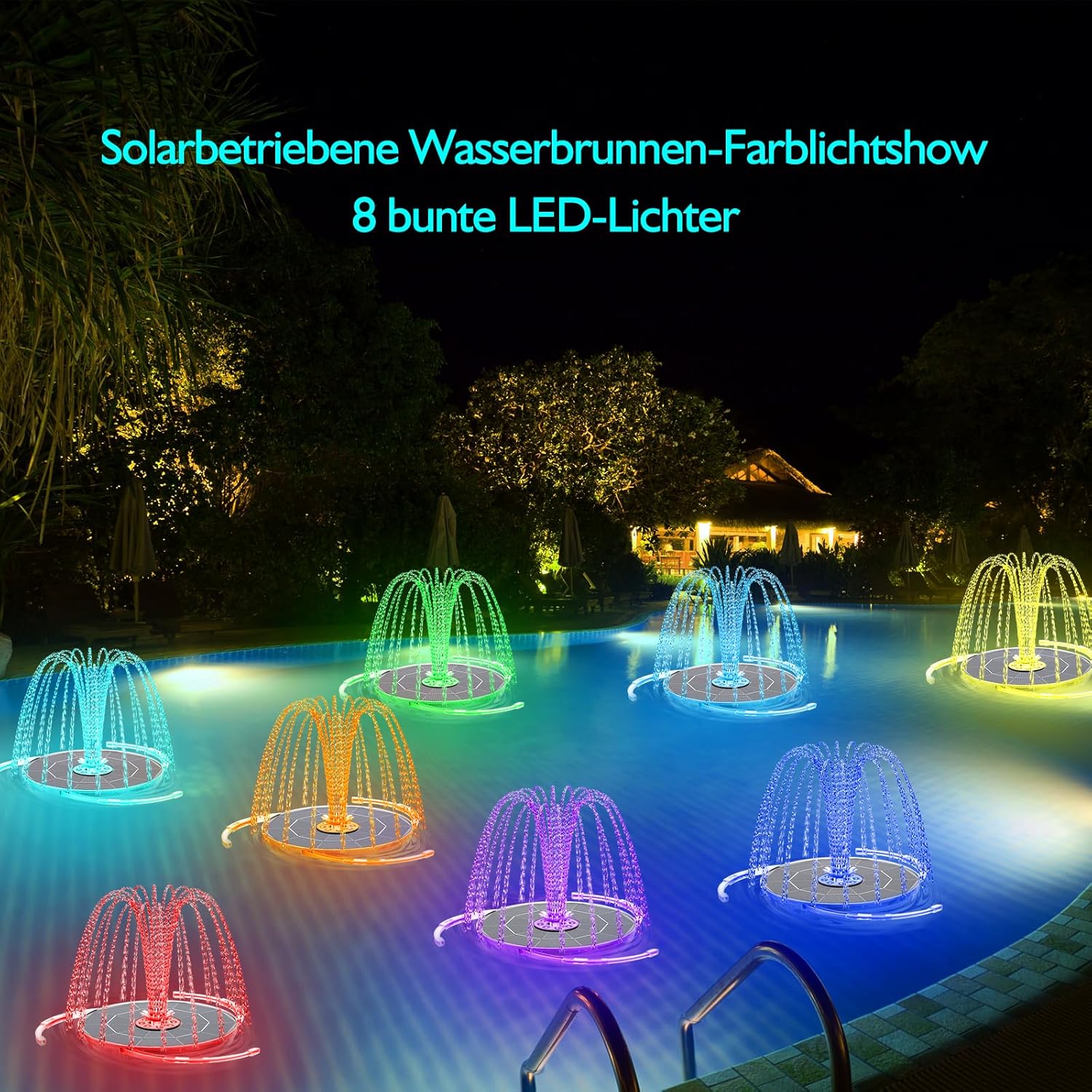 Thumbnail 2 de AISITIN 6,5W LED Solarbrunnen – Verstellbare Stützstange, 3000mAh Akku, buntes LED-Display für Vogelbad & Gartenteich