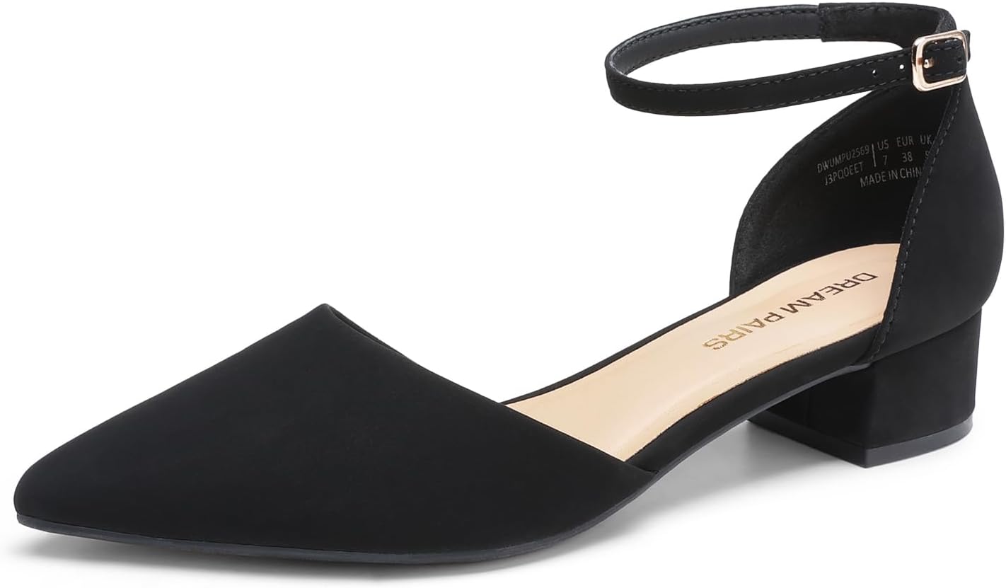 Detalle de DREAM PAIRS Women's Pointed-Toe Dress Pumps, 1.38-Inch Block Heel and Ankle Strap