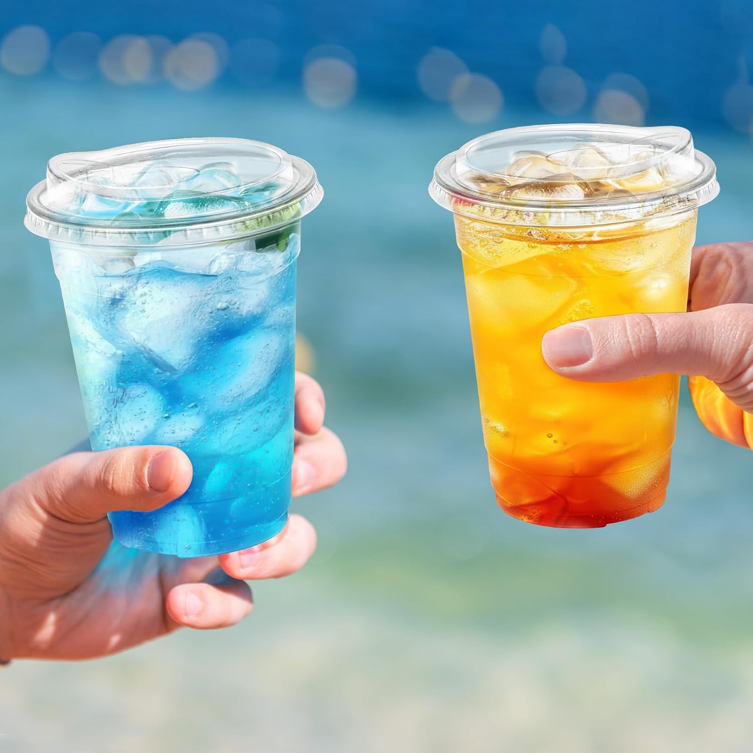 Detalle de BYSNOW 100 Pack 16 oz Clear Plastic Cups with Lids for Iced Coffee, Smoothies, and Cold Drinks