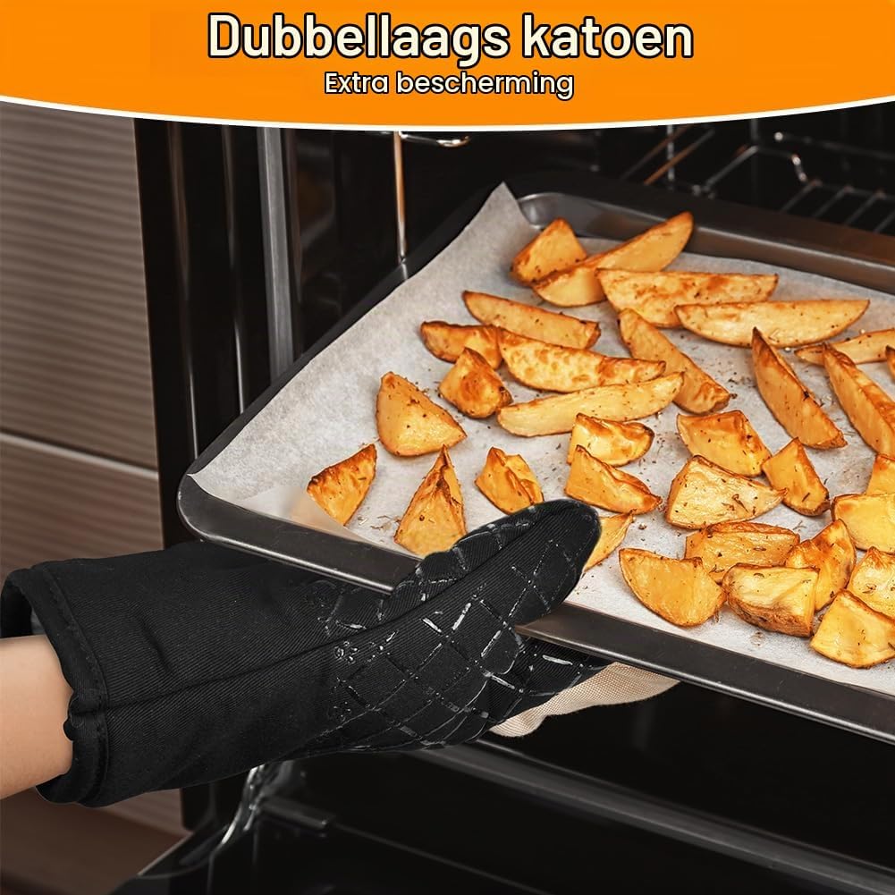 Detalle 2 de AUAUY M1-3507156 ovenwanten met siliconen antisliplaag, 230 °C, zwart