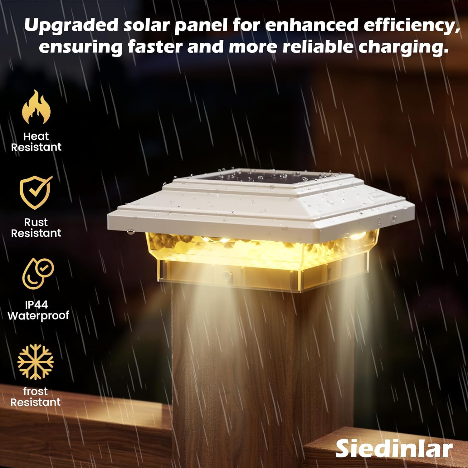 Thumbnail 4 de Siedinlar Solar Post Lights Outdoor IP44 (2 Colour Modes) – 2 Pack for 4x4 Fence, Deck, Patio