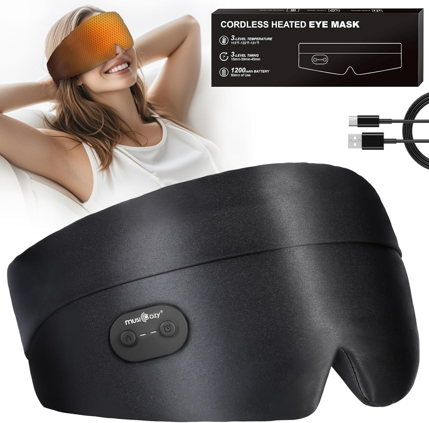 Detalle de Musicozy Heated Eye Mask for Dry Eyes: Cordless Comfort for Sleep and Relief