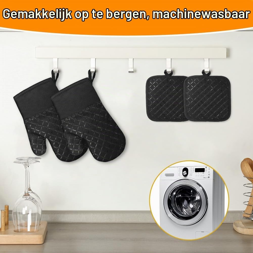 Thumbnail 6 de AUAUY M1-3507156 ovenwanten met siliconen antisliplaag, 230 °C, zwart