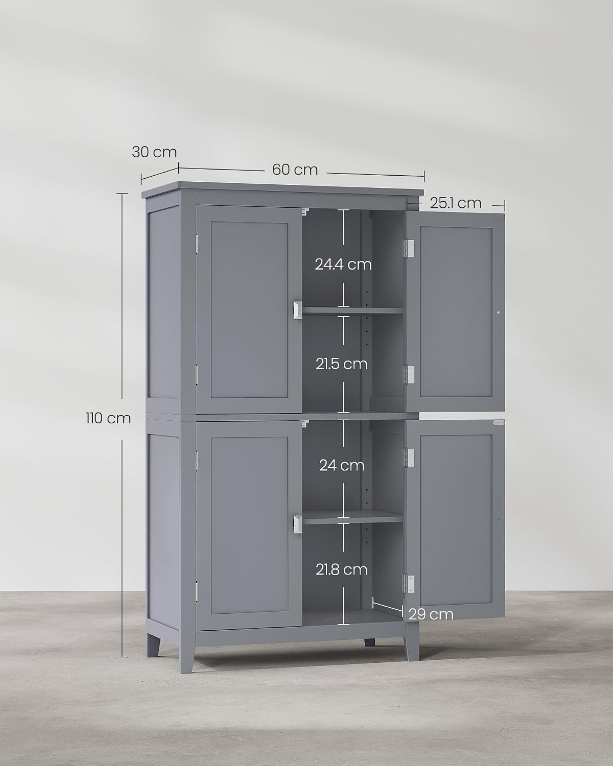 Detalle de VASAGLE HELAN BBC552P36 Bathroom Cabinet, 4 Doors, Adjustable Shelves, Dove Grey