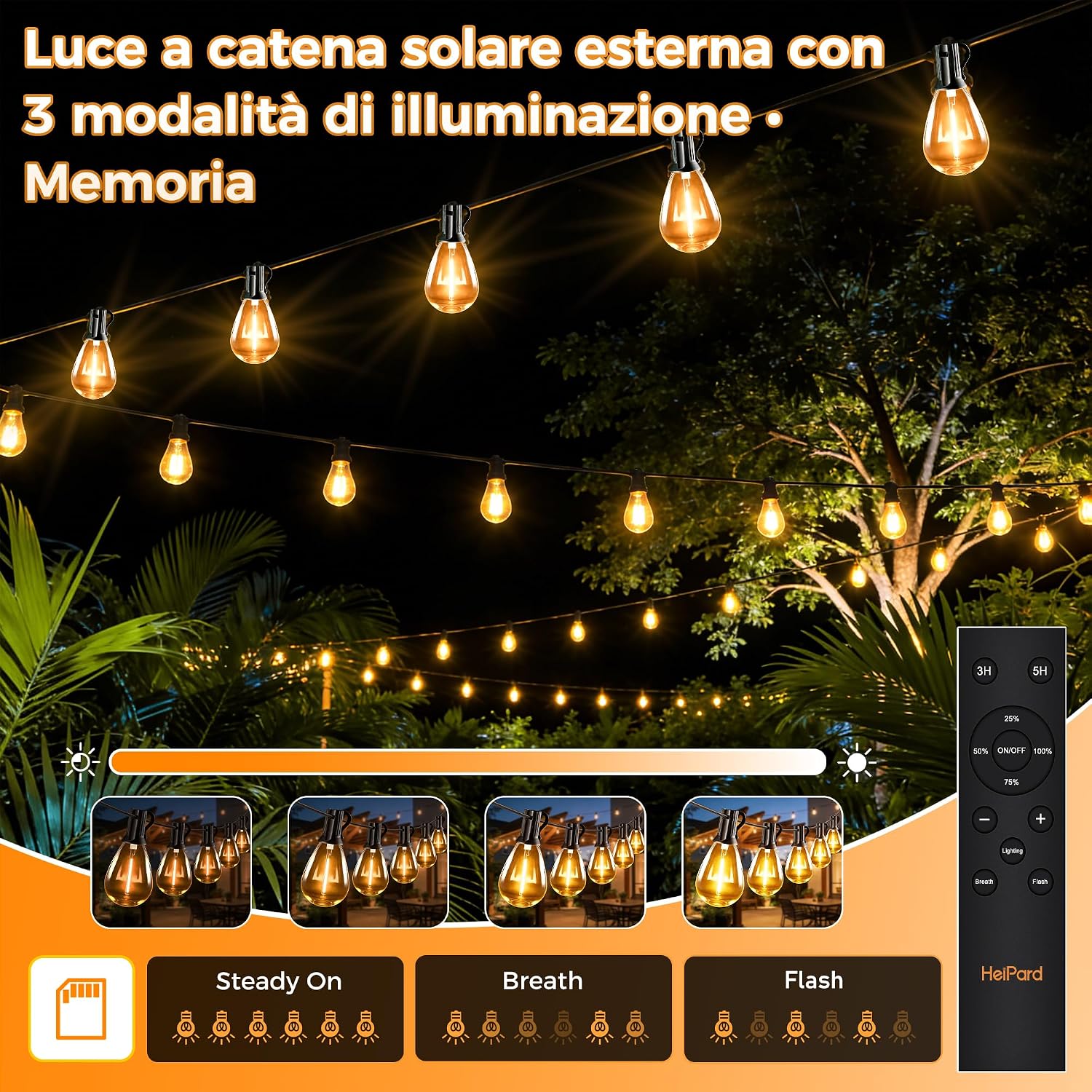 Detalle de HeiPard 20M Catena Luminosa Esterno con Telecomando RF: luci da esterno 24V per gazebo e patio