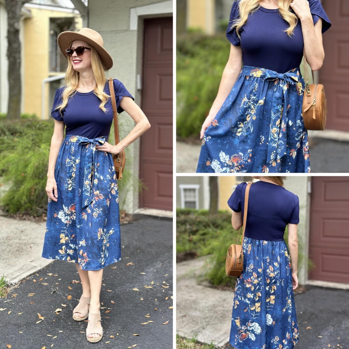 Detalle 2 de Zeagoo Floral Midi Summer Dress for Women – UK, Short Sleeve with Pockets (S–2XL)
