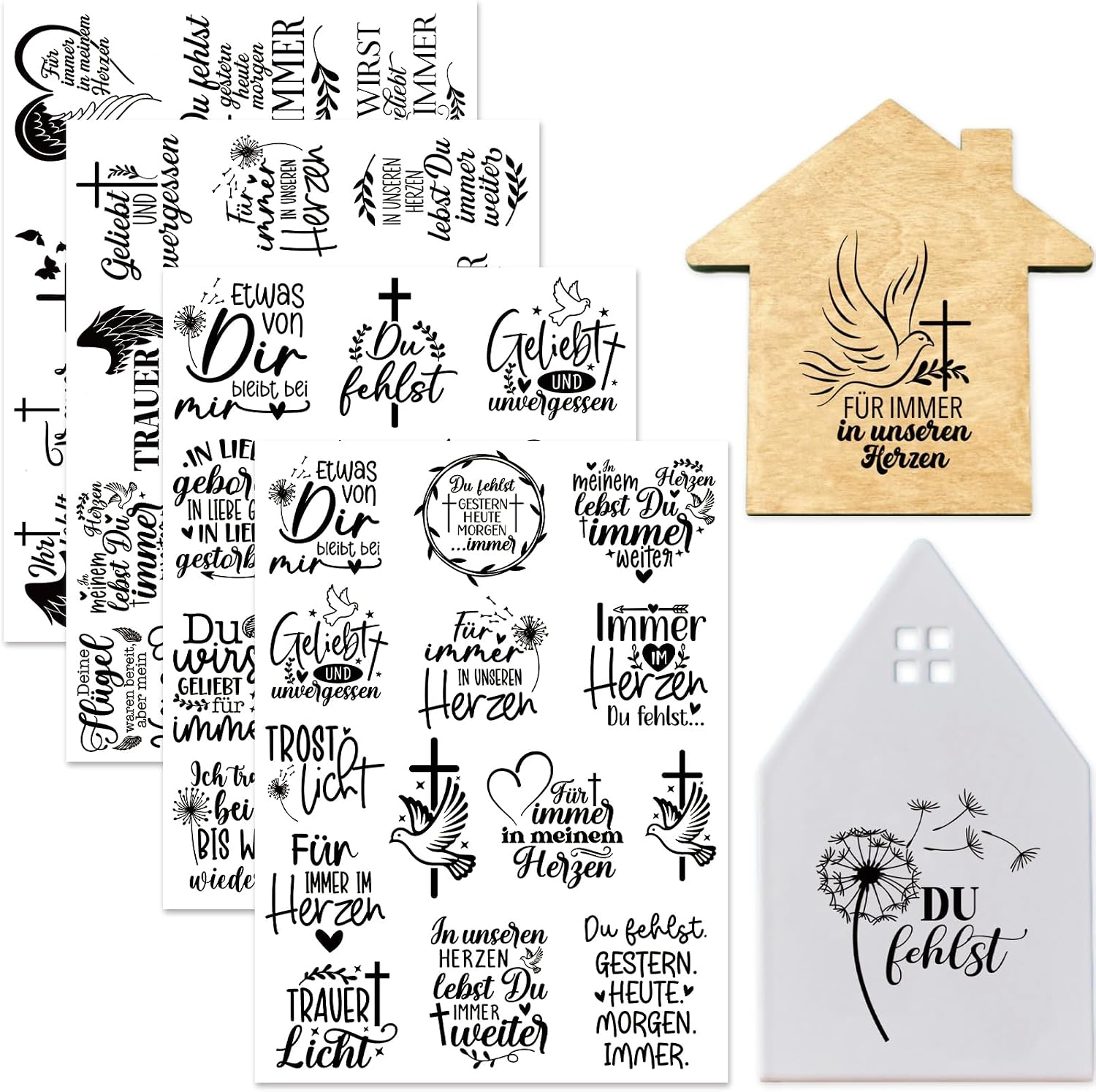 Tixlux Rub On Sticker Set (4 Stück) 19x14 cm für Glas & DIY – Folie Transferaufkleber