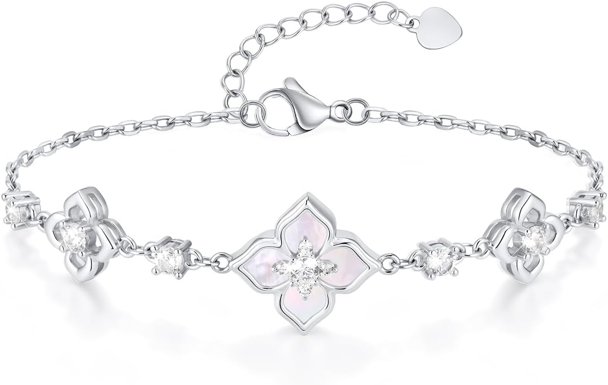 Detalle de VNOX Four Leaf Clover Bracelet for Women – Adjustable Silver 14K Gold Link Chain