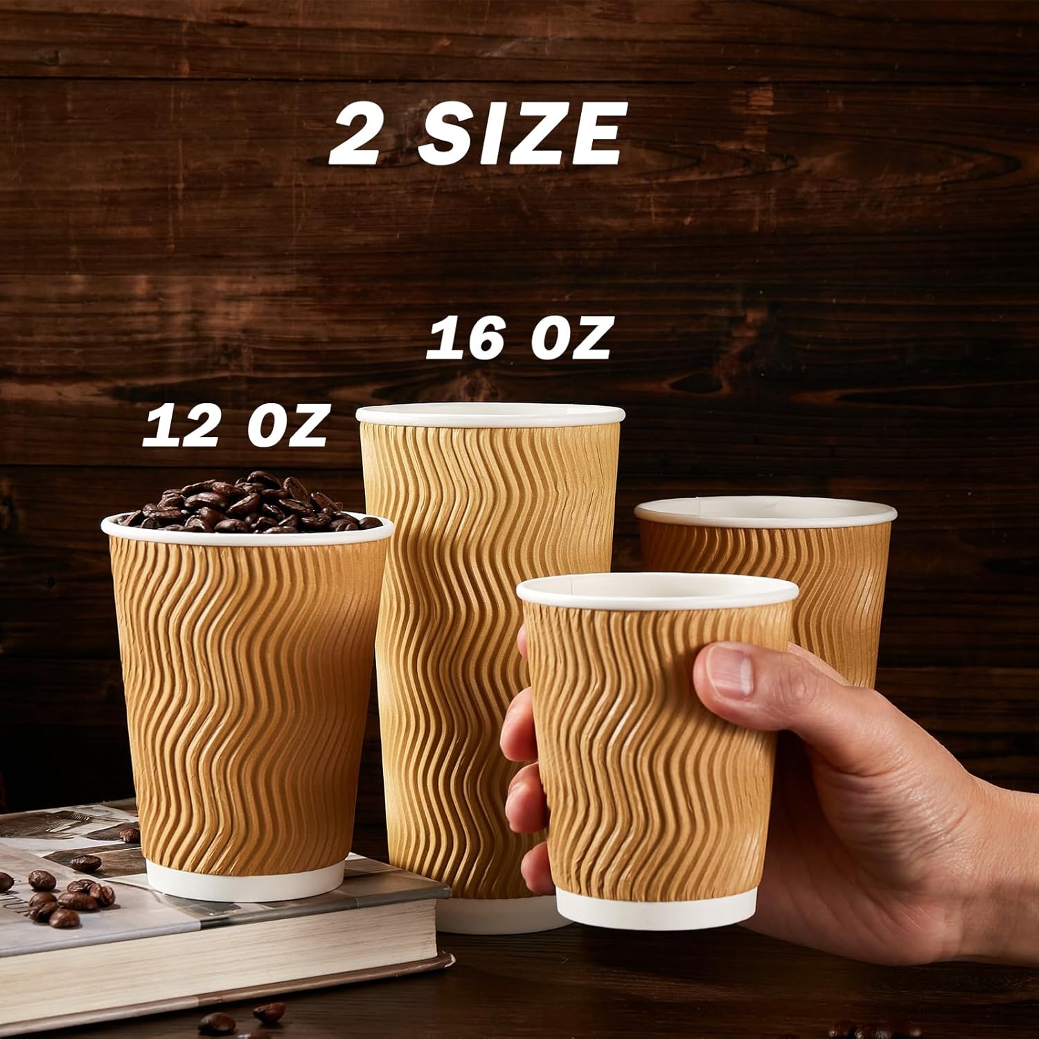 Thumbnail 4 de ClawsOff 90-Pack 16 oz Disposable Coffee Cups (No Lids) — Insulated Ripple Wall Paper Cups