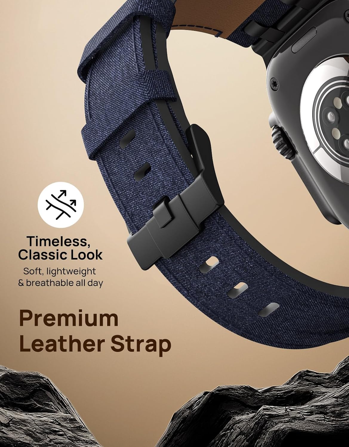 Thumbnail 3 de MoKo Bracelet en cuir pour Apple Watch (Crazy Horse) avec connecteurs métalliques, compatible 49/46/45/44/42 mm