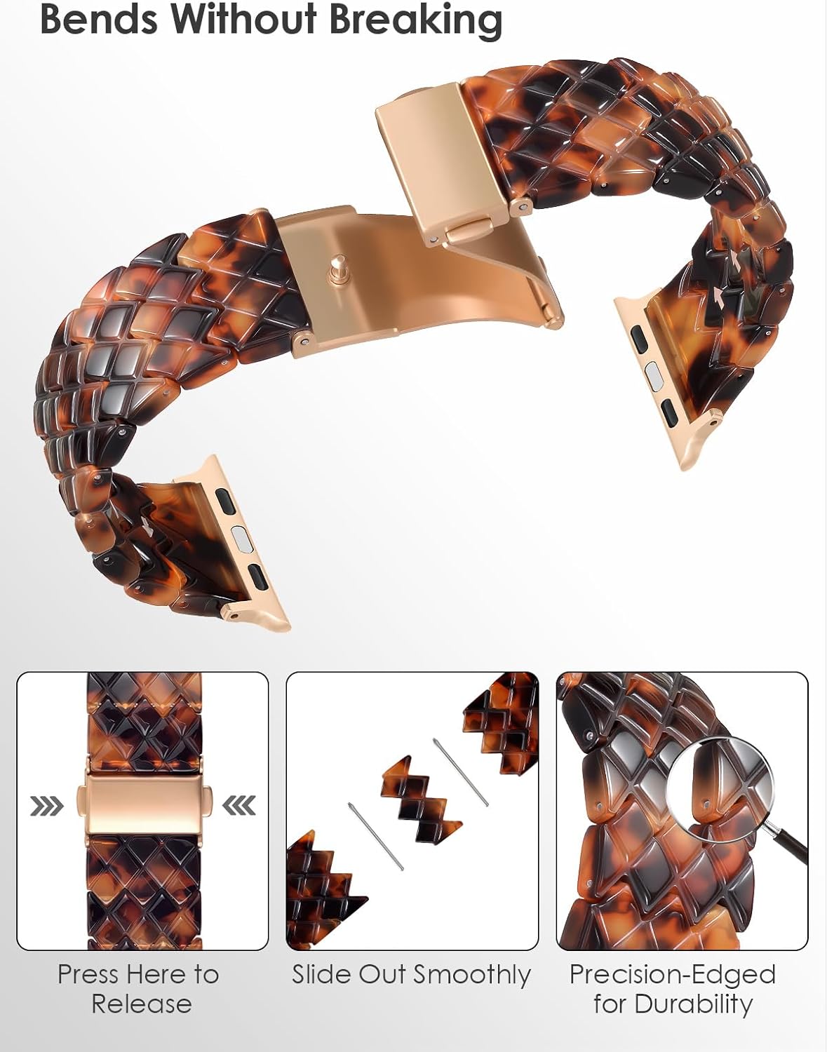 Thumbnail 1 de V.R.HOPE Resin Straps for Apple Watch (40/41/42/38mm) – Tortoise Shell