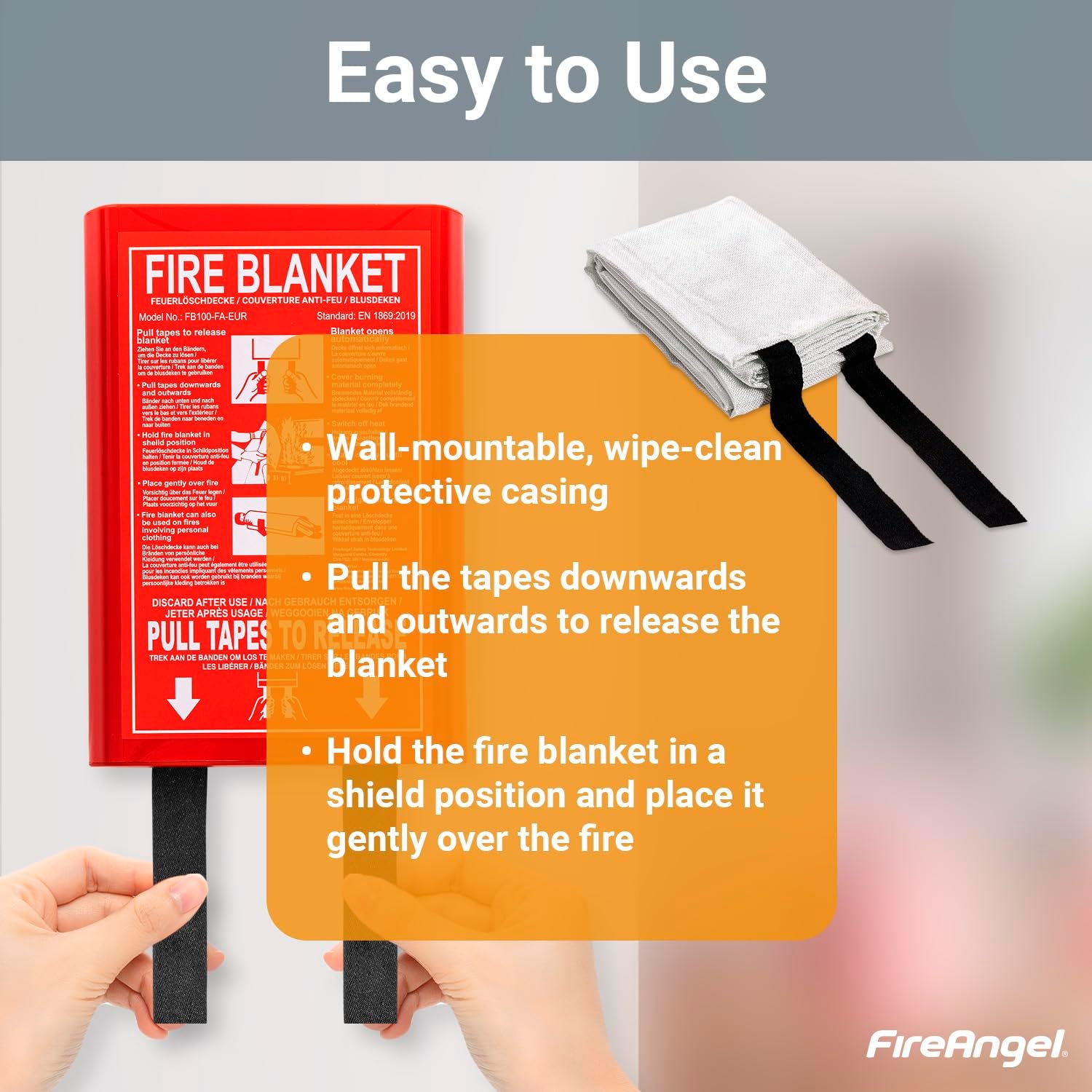 Thumbnail 4 de FireAngel 1 x 1 m Fire Blanket with Hard, Wipe-Clean Cover for Kitchen, Home and Caravan
