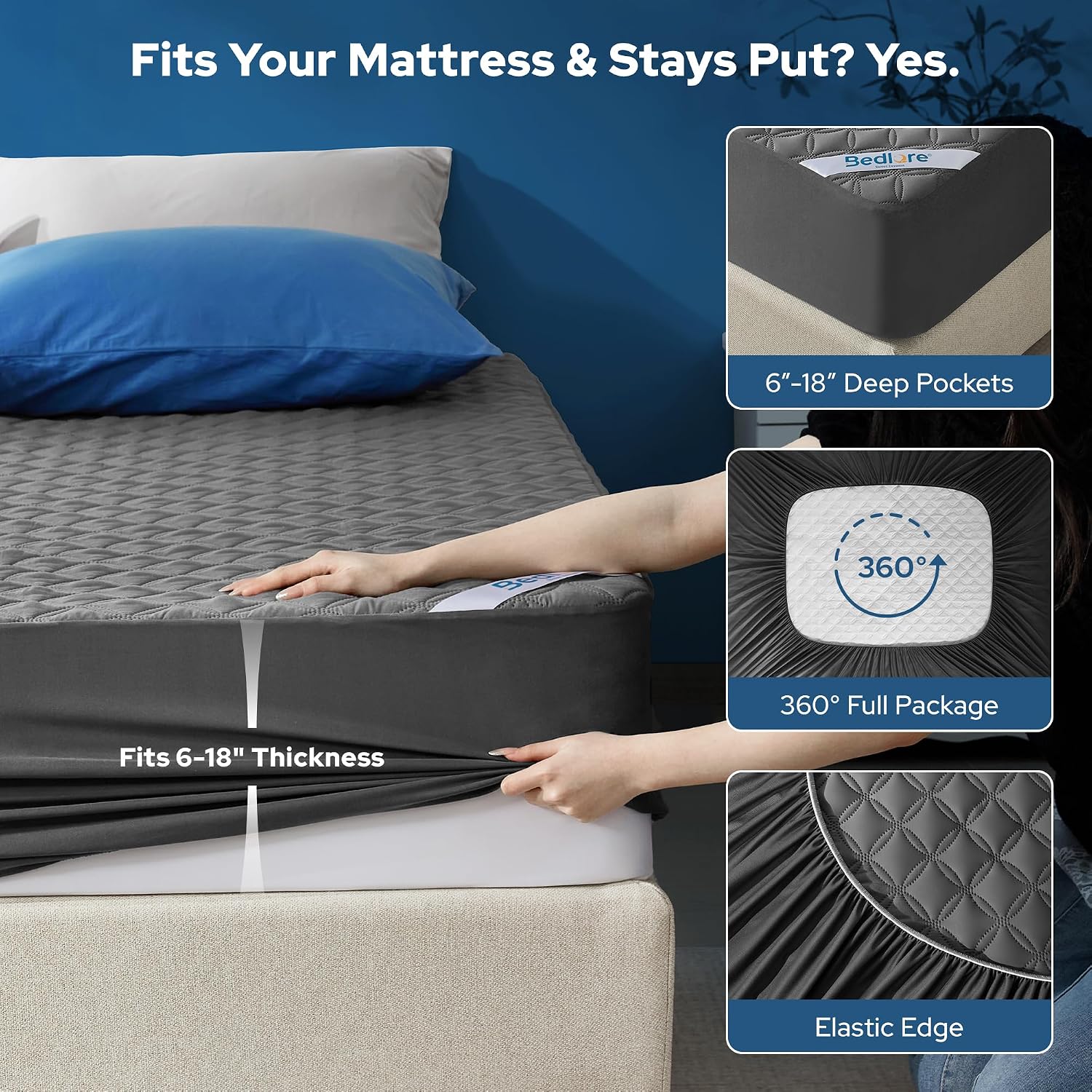 Detalle 2 de BEDLORE 2-Pack California King Mattress Protectors, Quilted Microfiber, 6–18-Inch Pockets