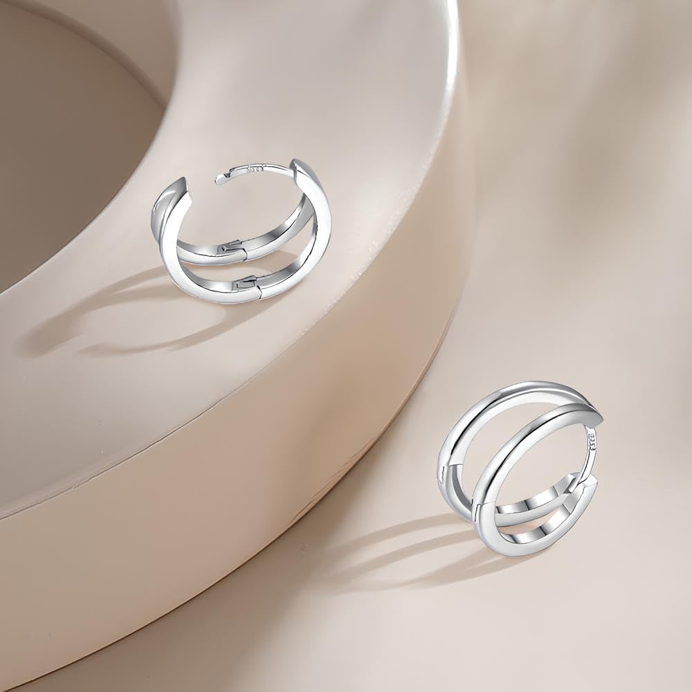Detalle 2 de 925 Silber Double Hoop Creolen 12 mm