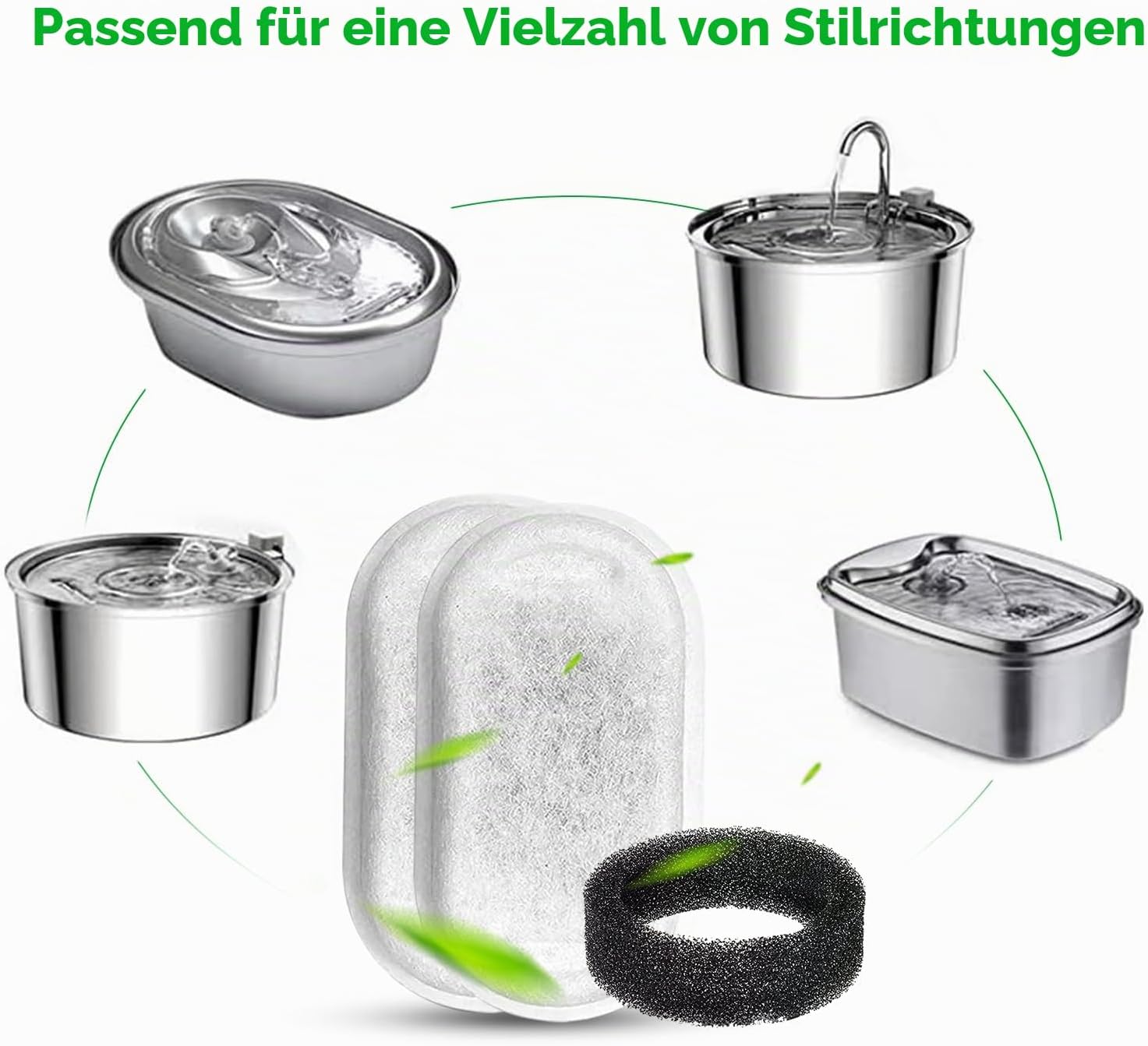 Detalle de 20er Katzenbrunnen Filter-Set aus Edelstahl-kompatiblen Filtern (10 Aktivkohle- & 10 Schaumstofffilter)
