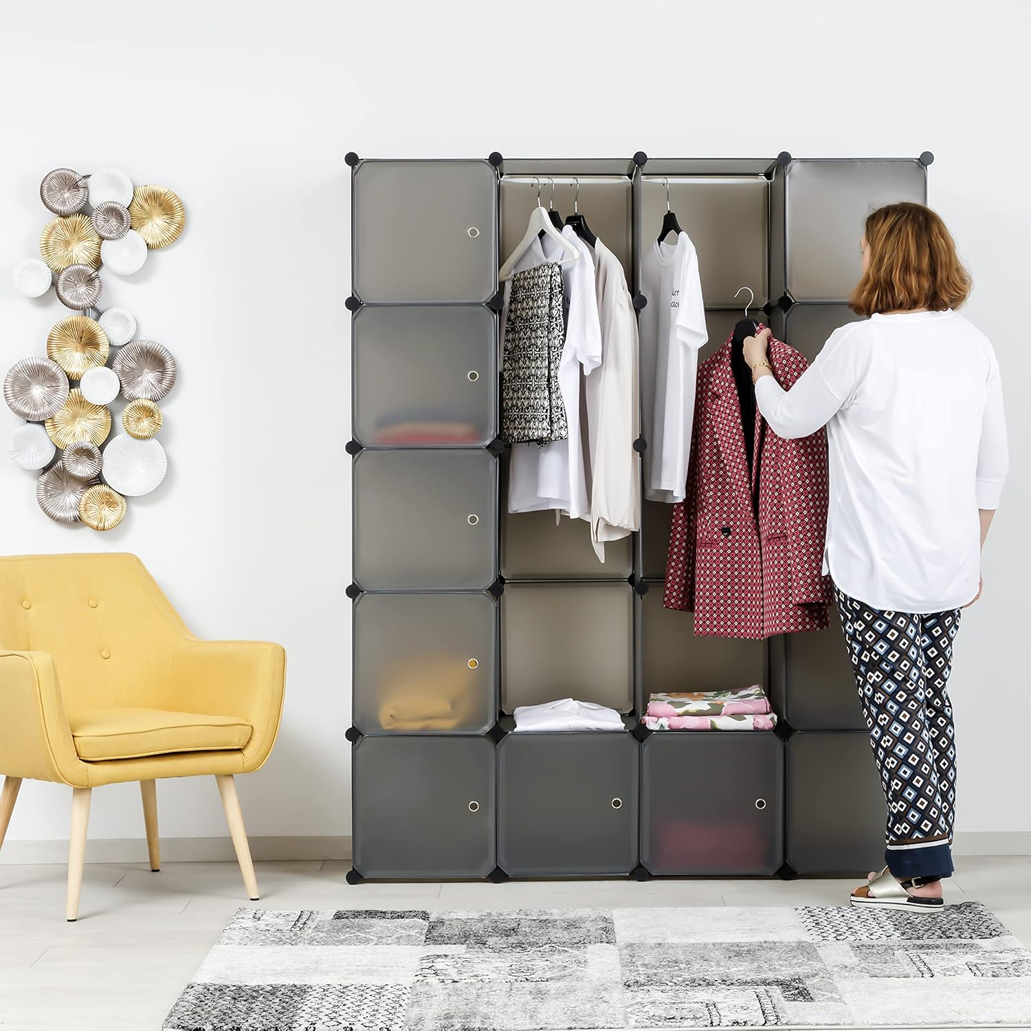 Thumbnail 1 de Baroni Home Armadio componibile Salva Spazio con 20 scomparti impilabili, grigio opaco 147x37x183 cm