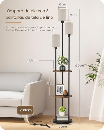 Detalle de GOEBLESON Lámpara de Pie con Estante Beige Vintage: iluminación suave y dos estantes para salón