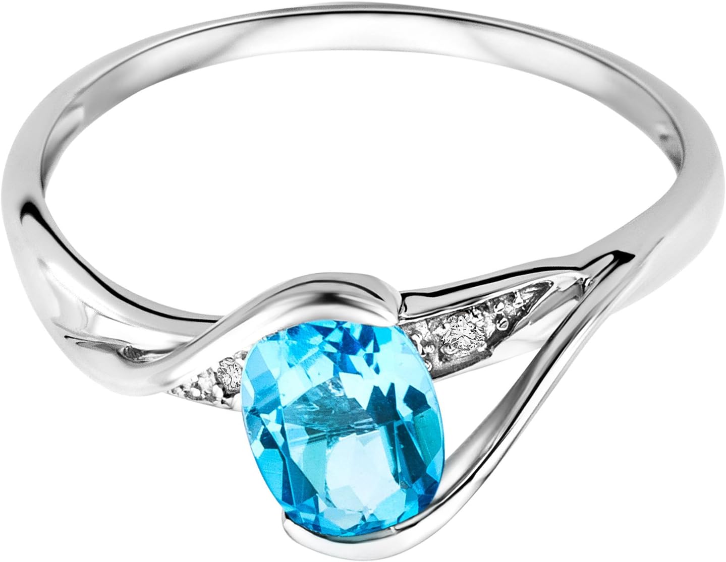 Detalle de MIORE – Anello Solitario in Oro Bianco 9K con Topazio Azzurro Naturale e Diamanti