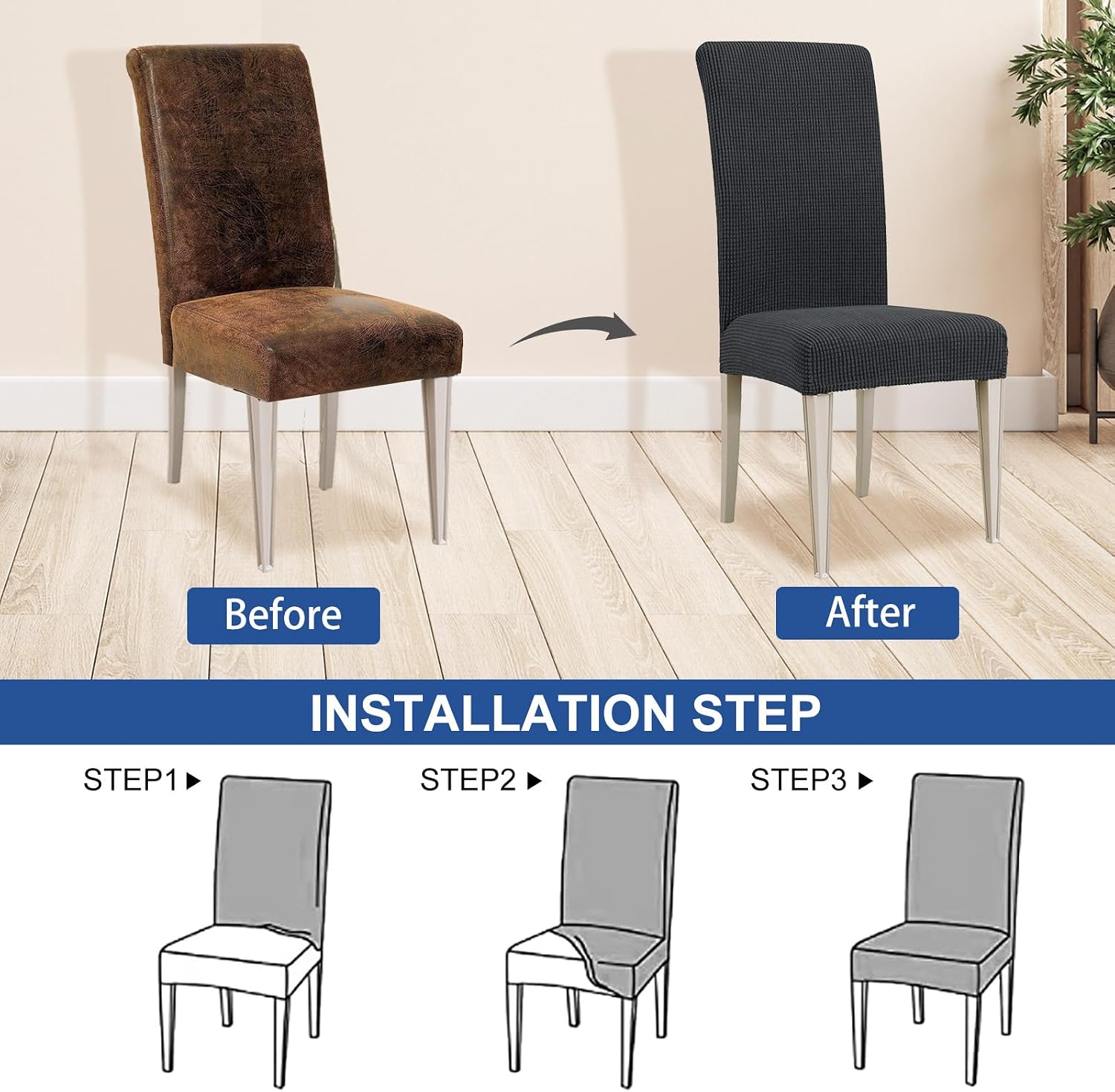 Detalle 1 de Ystyle housse de chaise extensible gris 6 pièces
