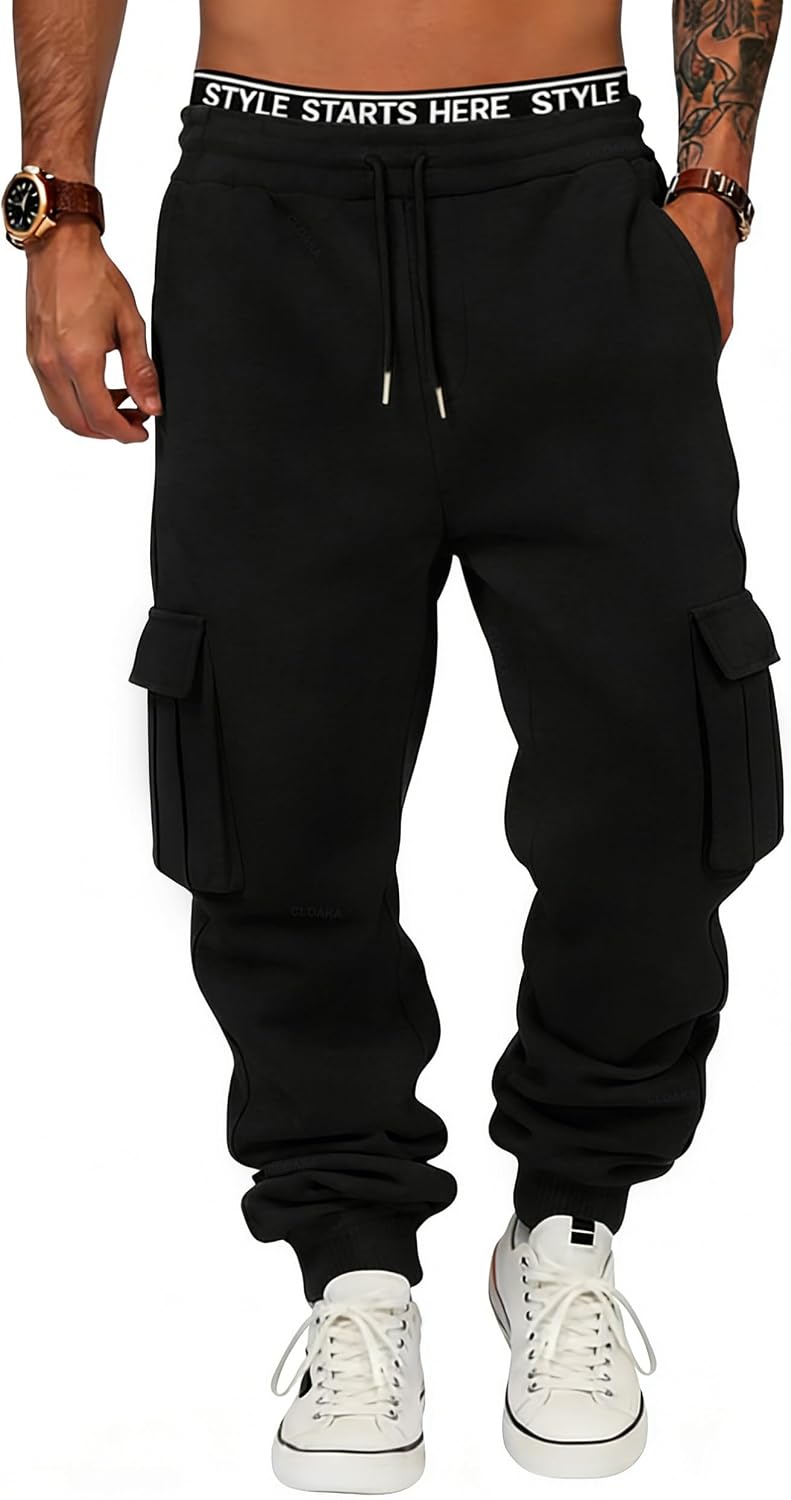 Detalle de CLOAKA Jogginghose Herren – Baumwolle Cargo Baggy mit elastischer Taille und Kordelzug