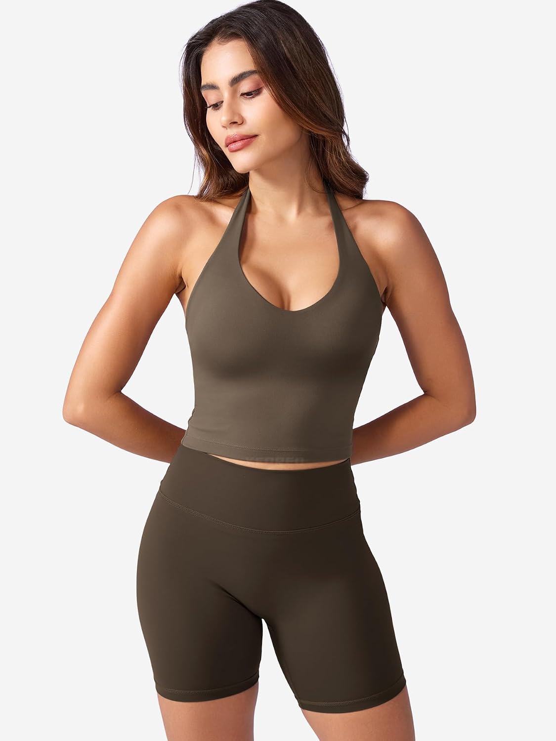 Detalle 2 de YEOREO CoreFlex Halter Crop Tank Top, Padded V-Neck, Sleeveless