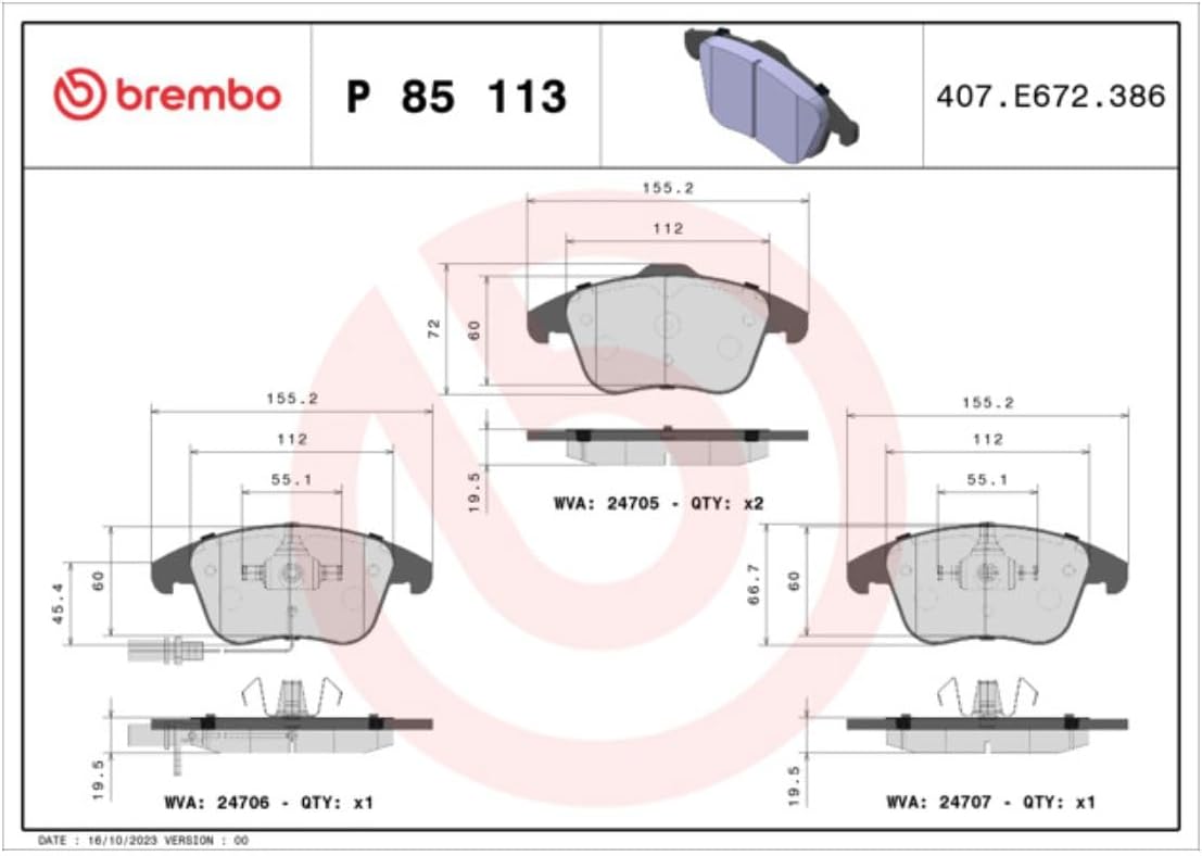 Detalle de Brembo P85113 Plaquettes de Frein Avant