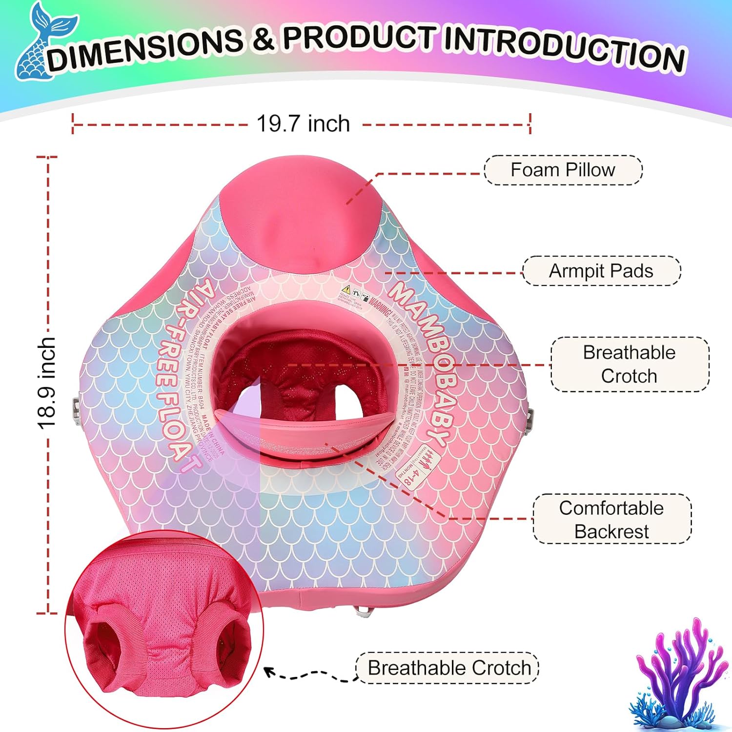 Thumbnail 1 de Mambobaby Baby Pool Float with Canopy: Non-Inflatable Pearl Foam Float for 3–24 Months