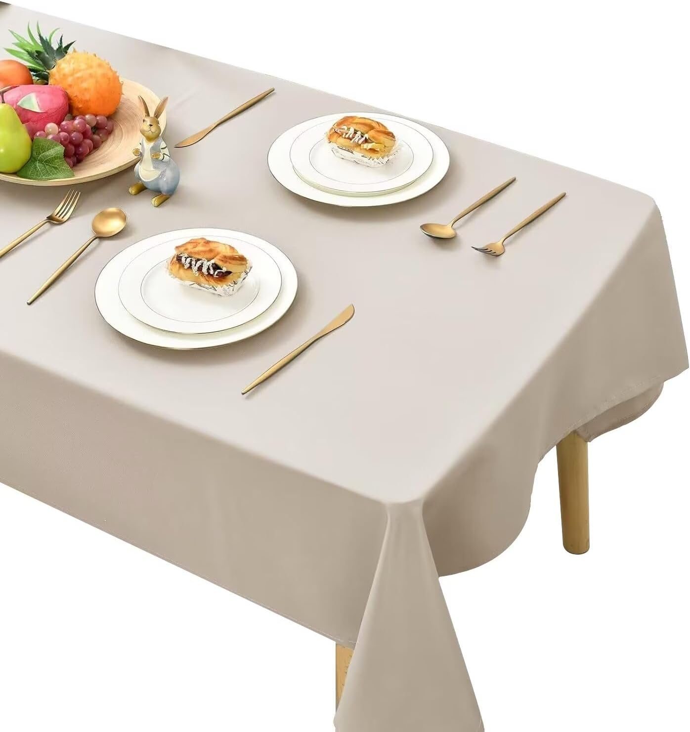 Thumbnail 6 de Hiasan Nappe rectangulaire Anti-Taches Lavable 140x240 cm Beige – Nappe extérieure imperméable et résistante