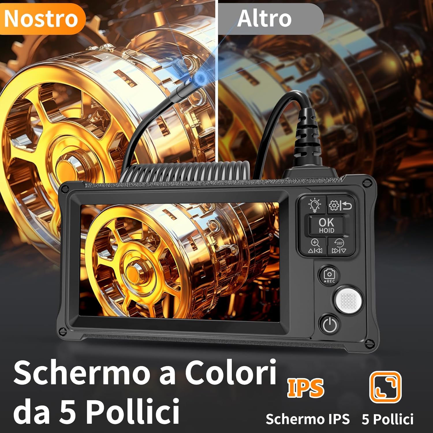 Thumbnail 1 de Telecamera di ispezione endoscopica Ennovor a doppia lente da 5'' IPS: visione HD, LED regolabili e IP67