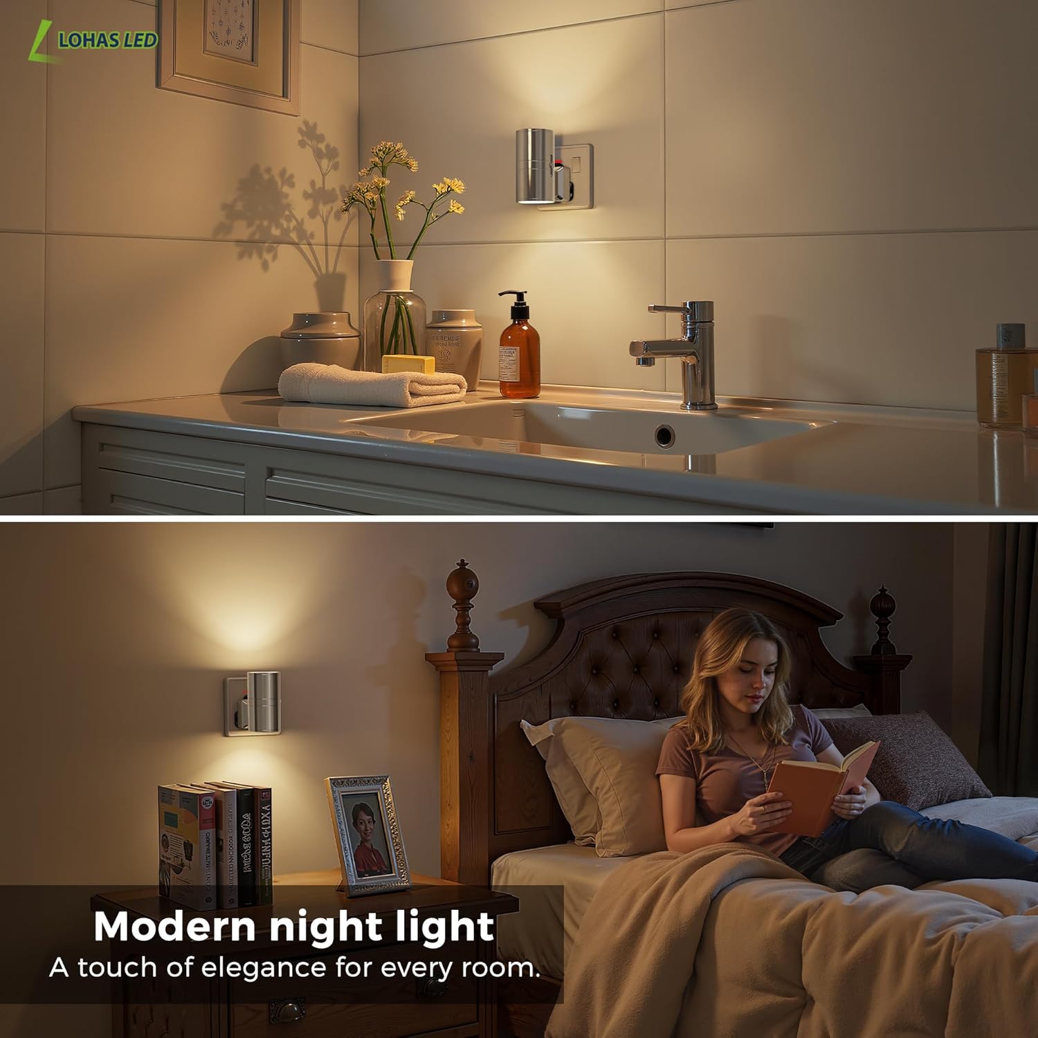 Detalle de LOHAS-LED Night Light: Modern Plug-in, Dusk-to-Dawn Sensor with 0–100LM Dimmable Brightness