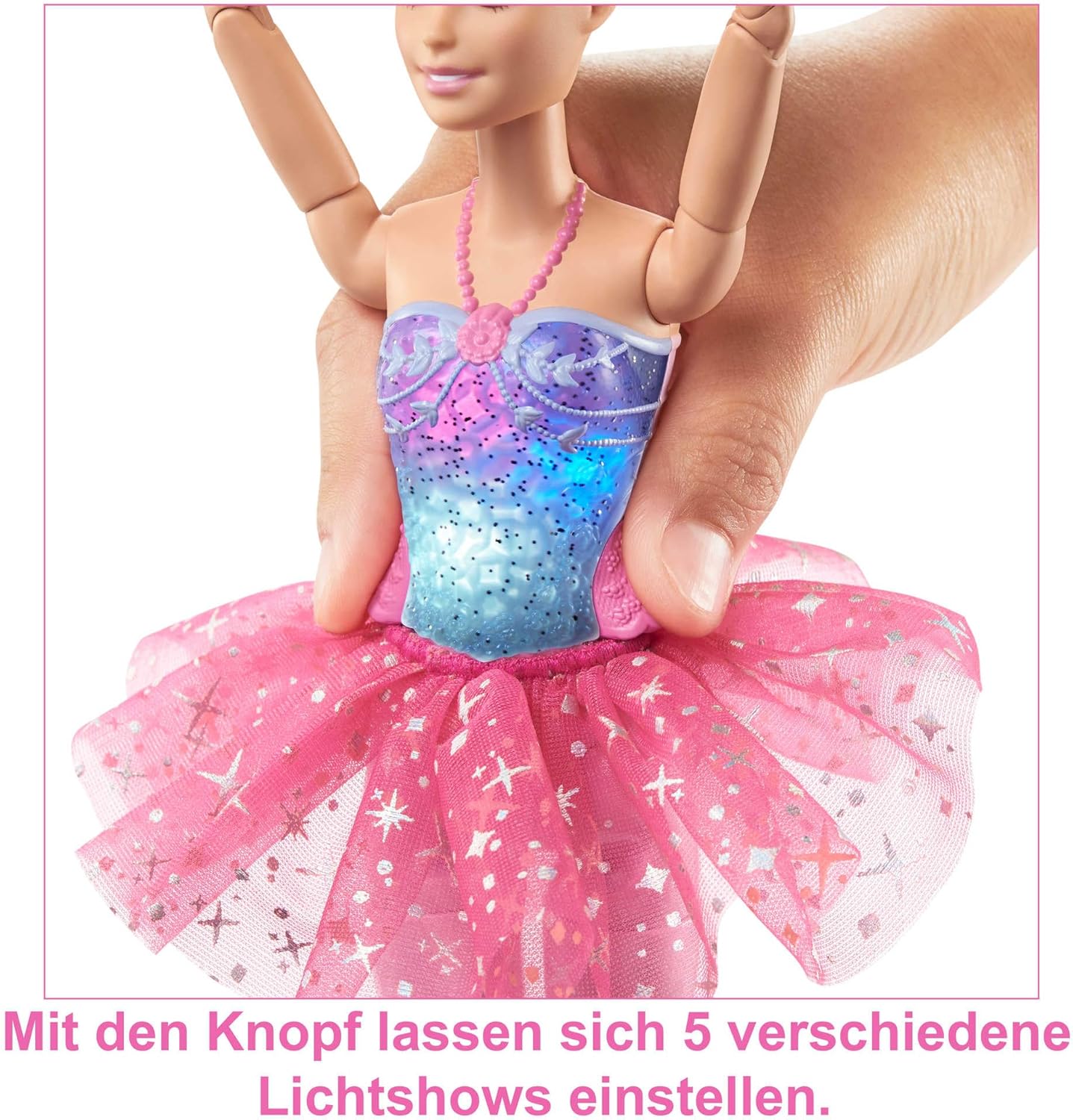 Detalle 2 de Barbie Dreamtopia Zauberlicht Ballerina Puppe – Beweglich, mit rosa Tutu und 5 Licht-/Soundeffekten